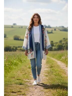 Multiples Blue and white kimono plus size 2 X